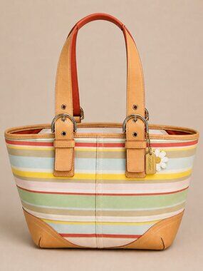Coach 2004 Vintage Daisy Hampton Stripe Tote Bag 4435 Y2K Pastel
